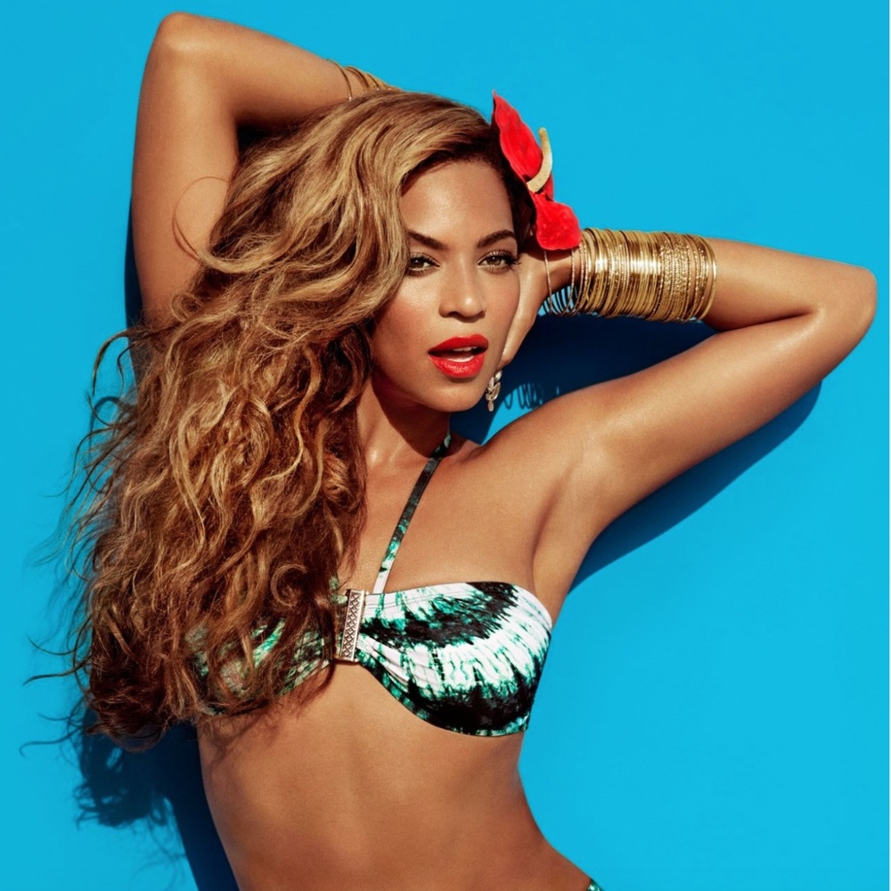BEYONCE for H&M bikini top green tie dye halter tie